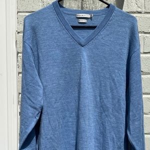 Peter Millar V-Neck Sweater long sleeve merino wool blue Large